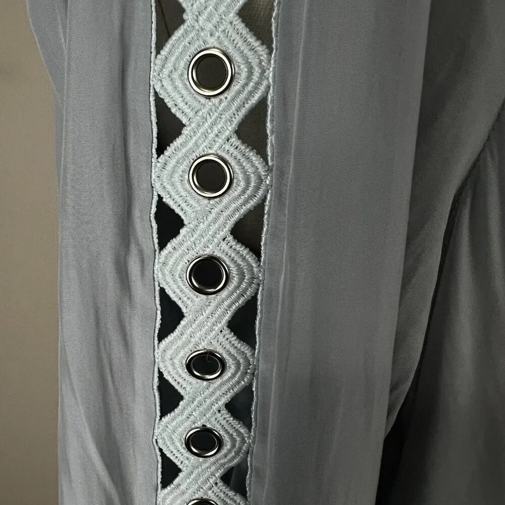 Ramy Brook‎ Maternity Blouse Peasant Cut Out Grommet Long Sleeve Pale Blue Small